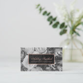 Rose gold black white wedding event planner photo business card (Standing Front)