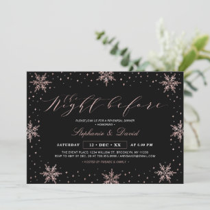Rose Gold Black Winter Snow Rehearsal Dinner Party Invitation