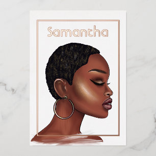 Rose Gold Black Woman Birthday Party Foil Invitation