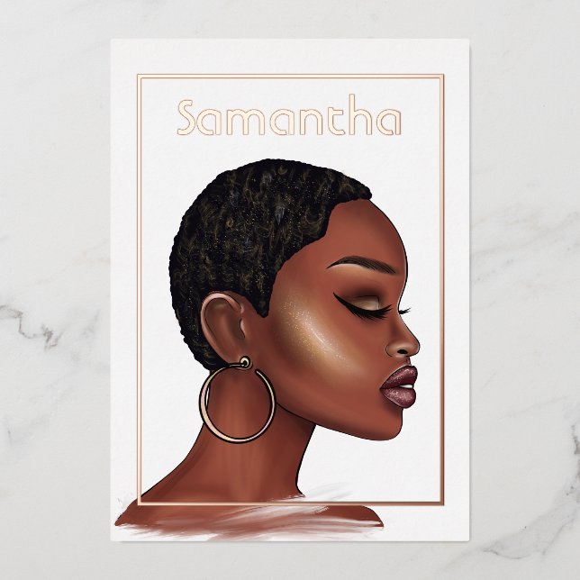 Rose Gold Black Woman Birthday Party Foil Invitation (Front)