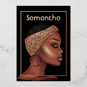 Rose Gold Black Woman Birthday Party Foil Invitation