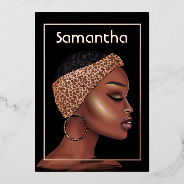 Rose Gold Black Woman Birthday Party Foil Invitation (Front)