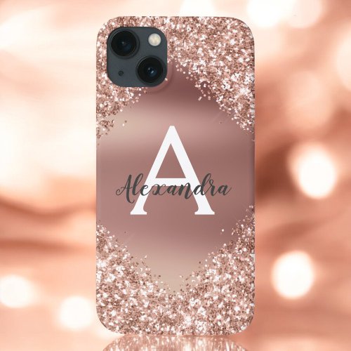 Rose Gold Bling Luxury Sparkle Glitter Monogram Ca iPhone 13 Case