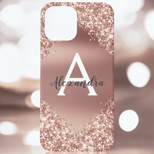 Rose Gold Bling Luxury Sparkle Glitter Monogram iPhone 12 Pro Max Case