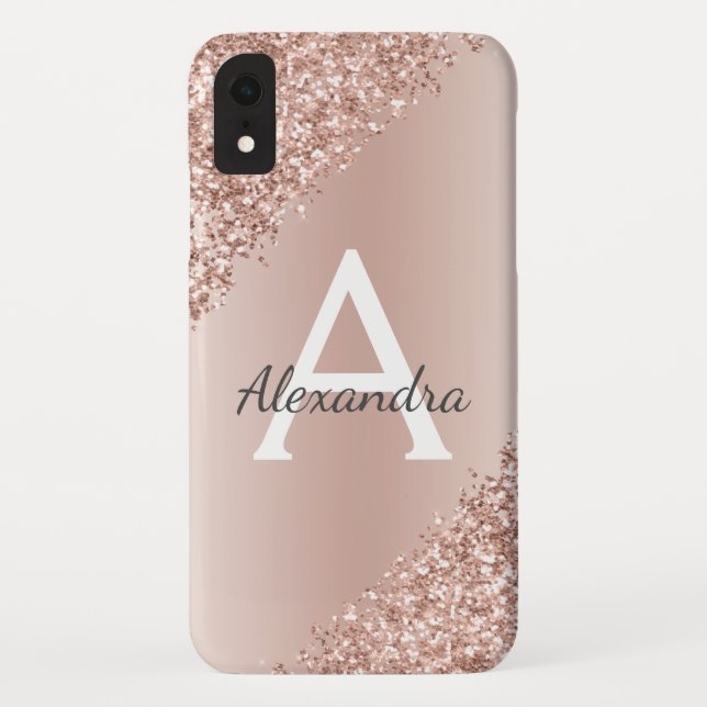Rose Gold Bling Luxury Sparkle Glitter Monogram Case-Mate iPhone Case (Back)