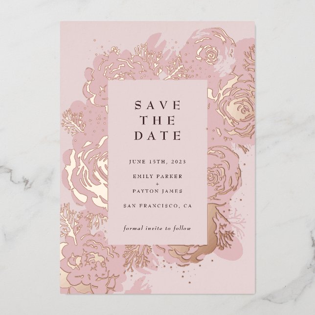 Rose Gold Blooms  Foil Invitation (Front)