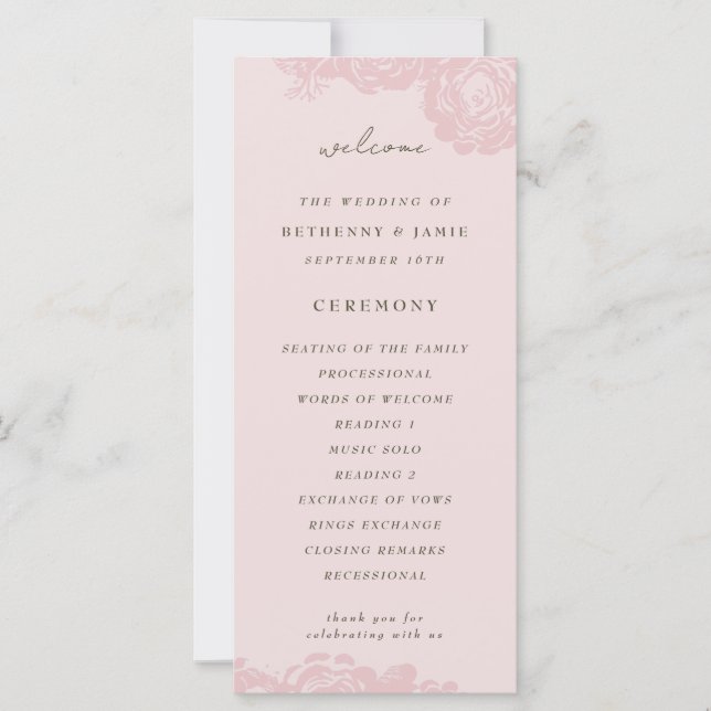 Rose Gold Blooms Wedding Program (Front)
