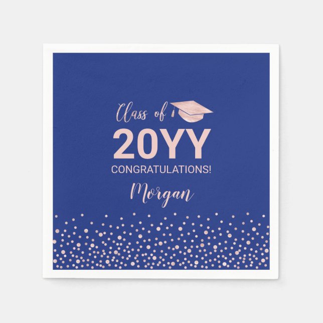 Rose gold & Blue Confetti Class of Graduation Napkins (Front)