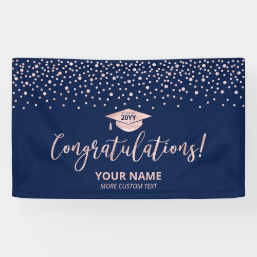 Rose Gold Blue Confetti Congratulation Graduation  Banner