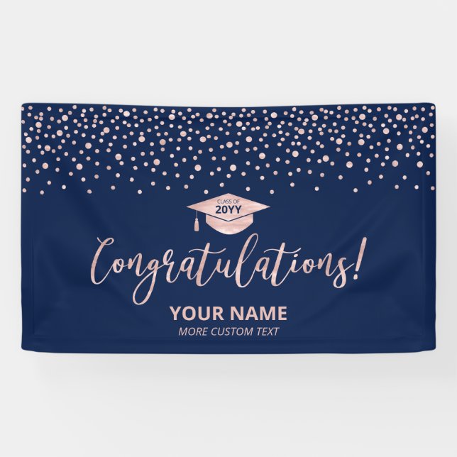 Rose Gold Blue Confetti Congratulation Graduation  Banner (Horizontal)