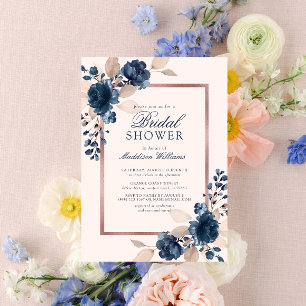 Rose Gold Blue Dusty Pink Floral Bridal Shower Invitation