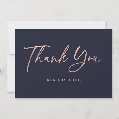 Rose Gold Blue Elegant Script Modern Thank You Card