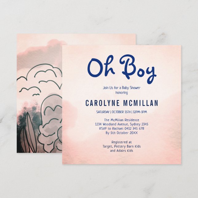 Rose Gold Blue Greenery Botanical Baby Boy Shower Invitation (Front/Back)
