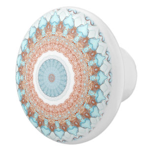 Rose Gold Blue Ocean Floral Kaleidoscope Ceramic Knob