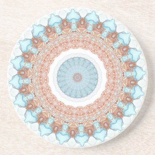 Rose Gold Blue Ocean Floral Kaleidoscope Coaster