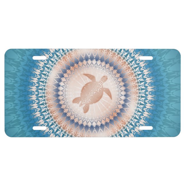 Rose Gold Blue Sea Turtle And Mandala License Plate (Front)