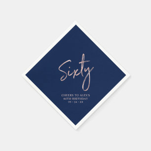 Rose gold & Blue Sixty Adult 60th Birthday Party Napkins