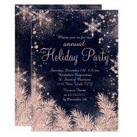 Rose gold blue snowflake winter corporate holiday card