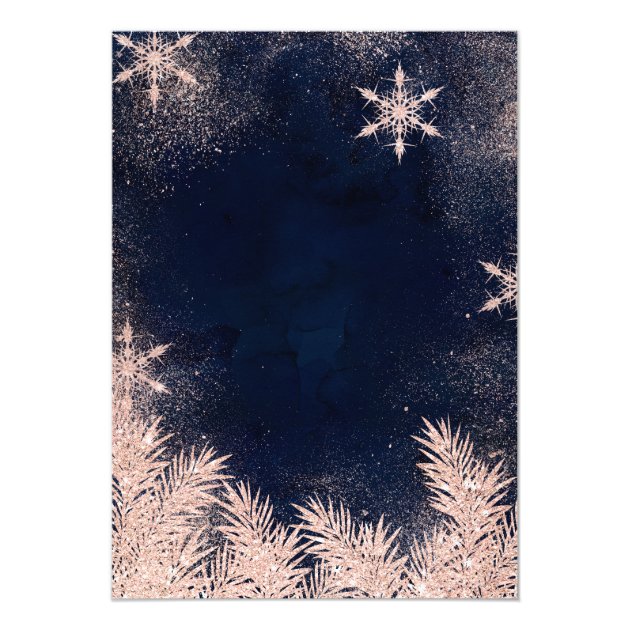 Rose Gold Blue Snowflake Winter Corporate Holiday Invitation