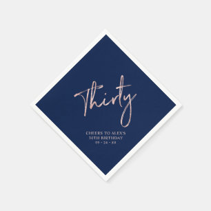 Rose Gold & Blue Thirty Adult 30th Birthday Party Napkins