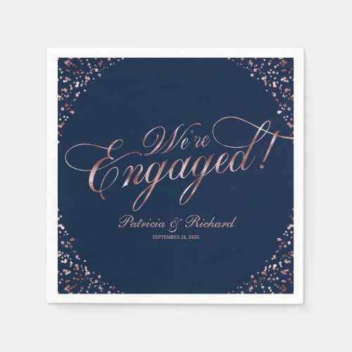 Rose Gold Blue Were Engaged Engagement Party Napkins