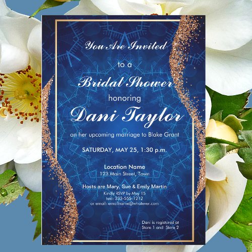 Rose Gold Blue White Mandala Bridal Shower Invitation