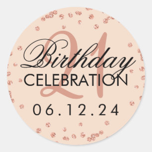 Rose Gold Blush 21st Birthday Glitter Confetti Classic Round Sticker