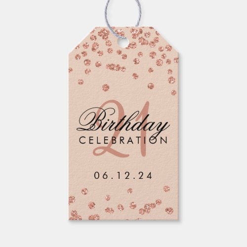Rose Gold Blush 21st Birthday Glitter Confetti Gift Tags