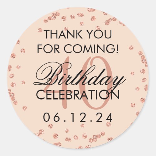 Rose Gold Blush 40th Birthday Thank You Confetti Classic Round Sticker