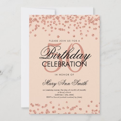 Rose Gold Blush 50th Birthday Glitter Confetti Invitation