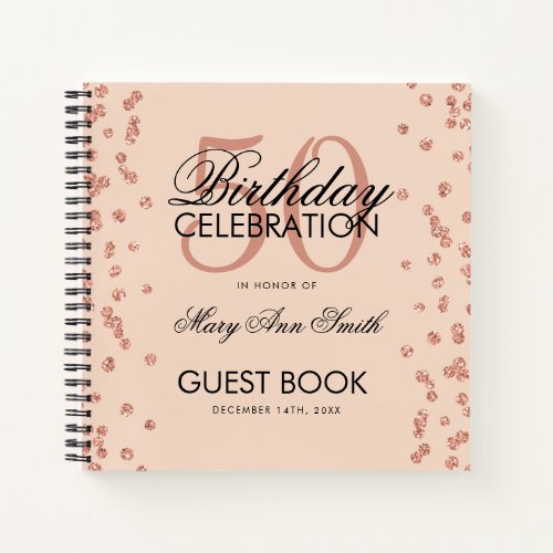 Rose Gold Blush 50th Birthday Guestbook Confetti Notebook