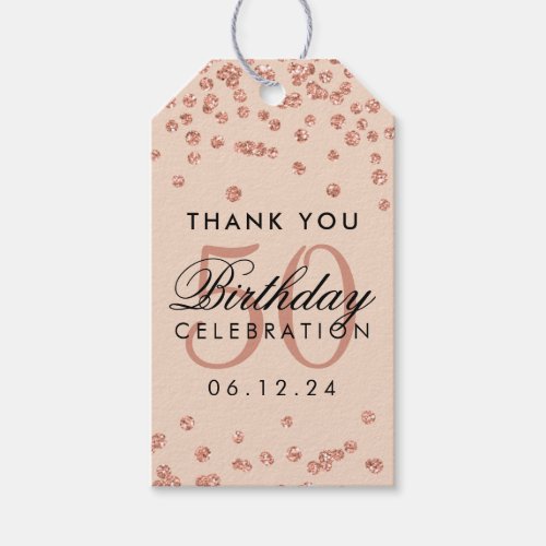 Rose Gold Blush 50th Birthday Thank You Confetti Gift Tags