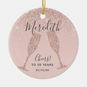 Rose Gold Blush 50th Birthday with Date of Birth Ceramic Ornament