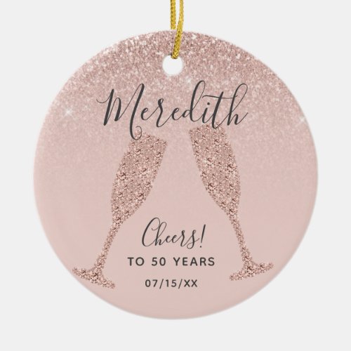 Rose Gold Blush 50th Birthday with Date of Birth Ceramic Ornament