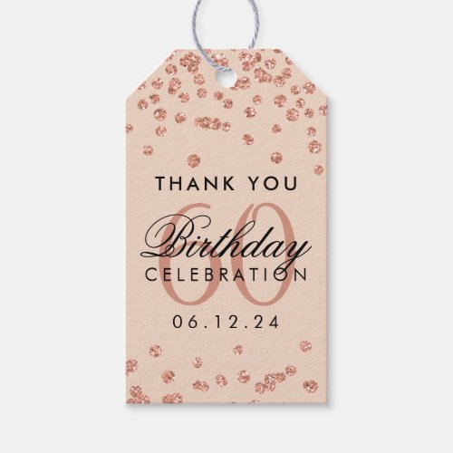 Rose Gold Blush 60th Birthday Thank You Confetti Gift Tags