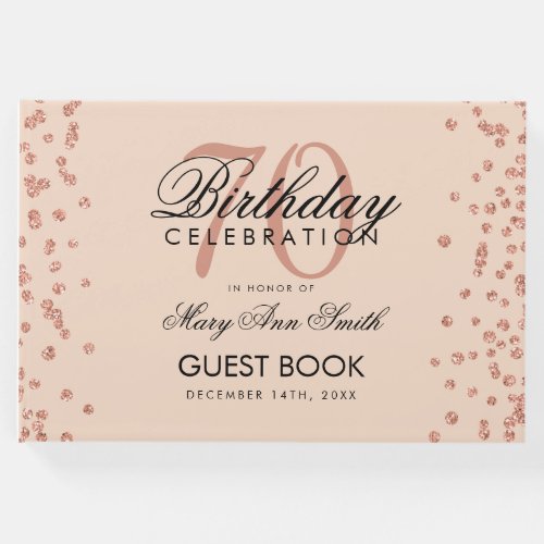 Rose Gold Blush 70th Birthday Glitter Confetti Guest Book
