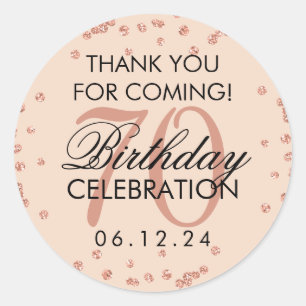 Rose Gold Blush 70th Birthday Thank You Confetti Classic Round Sticker