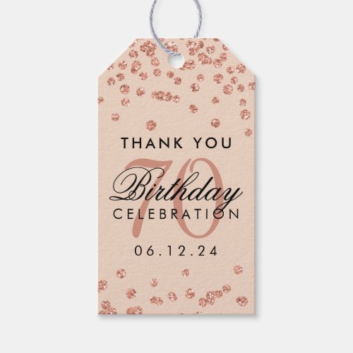 Rose Gold Blush 70th Birthday Thank You Confetti Gift Tags