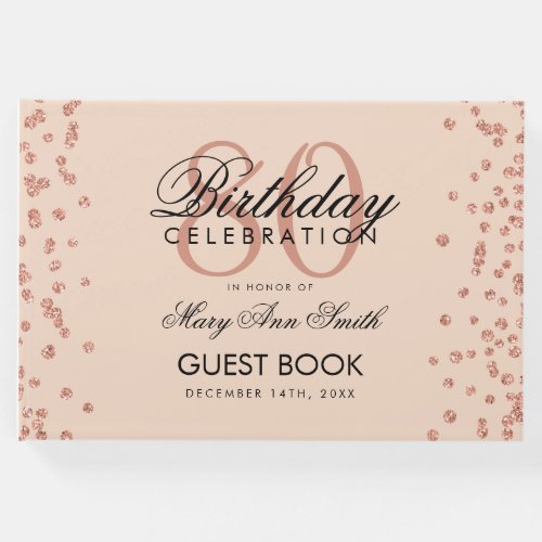 Rose Gold Blush 80th Birthday Glitter Confetti Guest Book