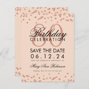Rose Gold Blush 80th Birthday Save Date Confetti Invitation