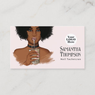 Rose Gold & Blush African American Manicure Salon Business Card