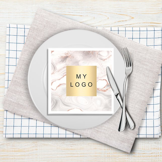 Rose gold blush agate marble business logo napkins (Creator Uploaded)