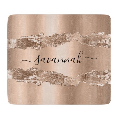 Rose gold blush agate marble name script  cutting board