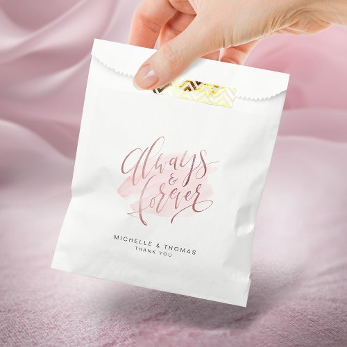 Rose Gold Blush Always And Forever Script Wedding Favor Bag