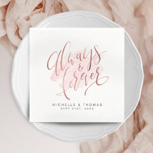 Rose Gold Blush Always And Forever Script Wedding Napkins