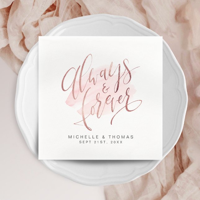 Rose Gold Blush Always And Forever Script Wedding Napkins (Rose Gold Blush Always And Forever Script Wedding Napkins)