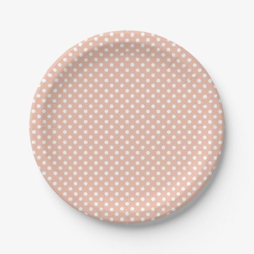 Rose goldblush and white polka dots paper plates