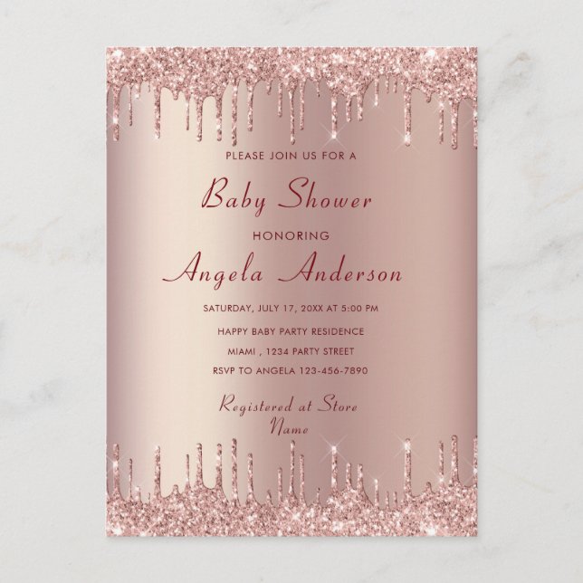 Rose Gold Blush Baby Girl Shower Invitation Card (Front)