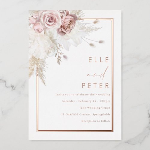 Rose Gold  Blush Beautiful Wedding Foil Invitation