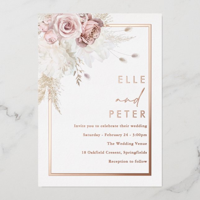 Rose Gold & Blush Beautiful Wedding Foil Invitation (Front)